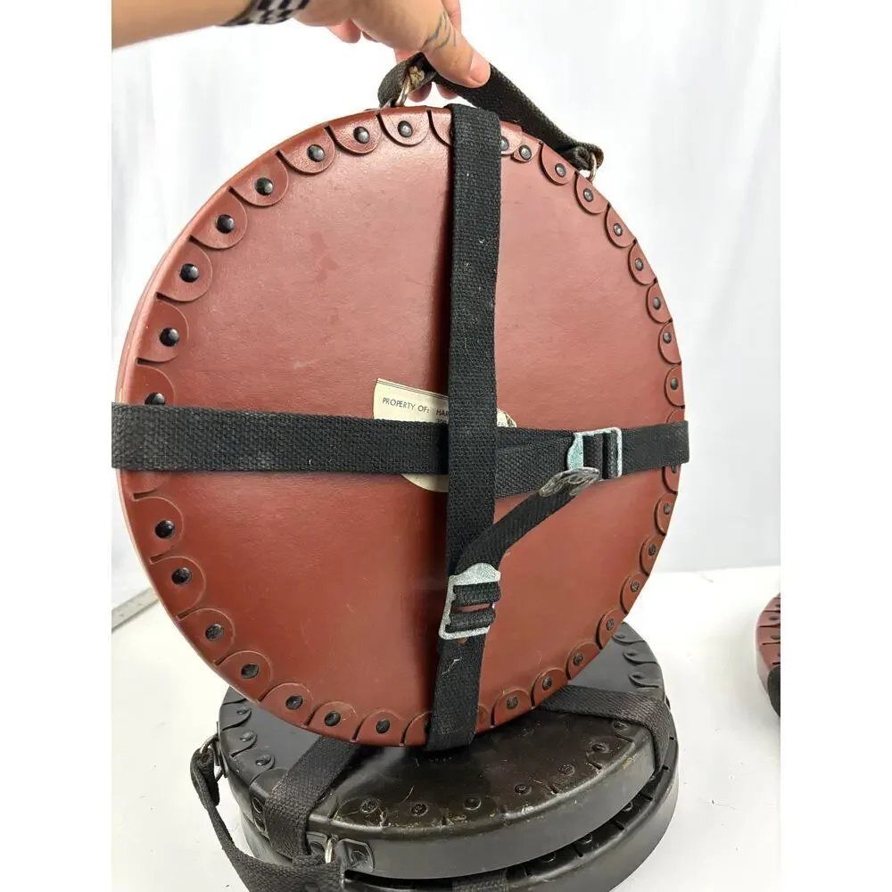 VTG Lot of 4‎ Round Film Reel Shipping Box with Canvas Straps USA Empty